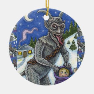 KRAMPUS & NAUGHTY CHILDREN, SCARY CHRISTMAS STORY CERAMIC ORNAMENT