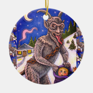 KRAMPUS & NAUGHTY CHILDREN, SCARY CHRISTMAS STORY CERAMIC ORNAMENT