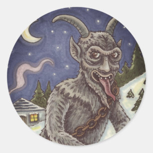 KRAMPUS & NAUGHTY CHILDREN, SCARY CHRISTMAS STORY CLASSIC ROUND STICKER