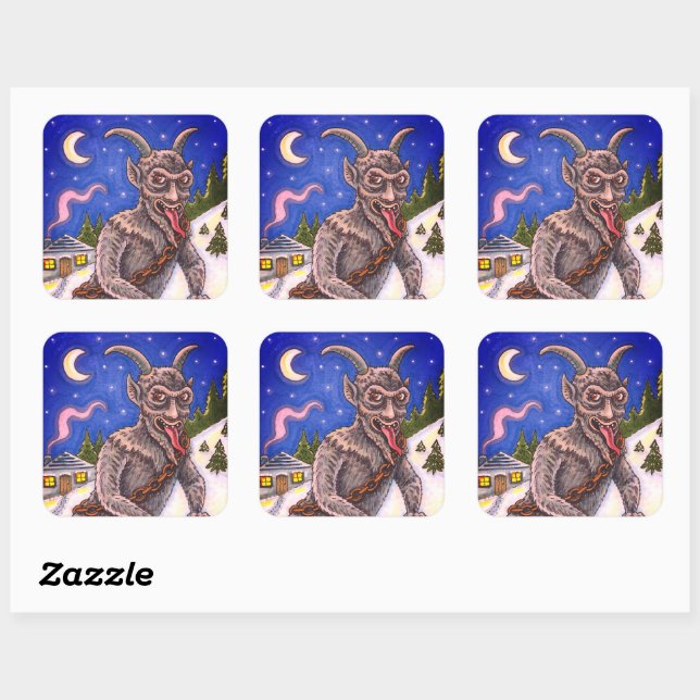 KRAMPUS & NAUGHTY CHILDREN, SCARY CHRISTMAS STORY SQUARE STICKER (Sheet)