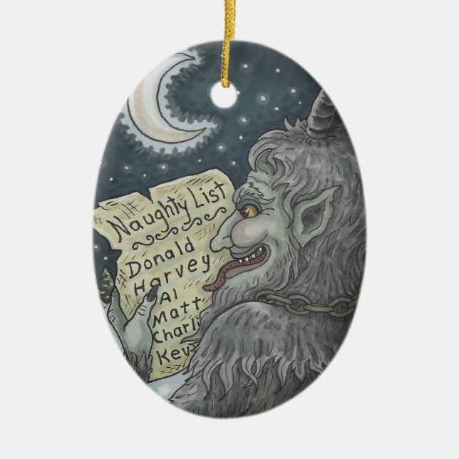 KRAMPUS NAUGHTY LIST, CHRISTMAS GOTH ORNAMENT Oval (Front)