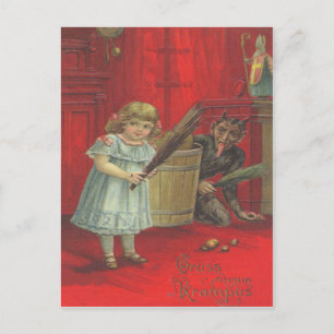 Krampus Playing With Girl Postcard