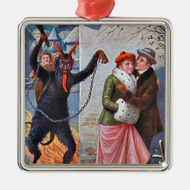 Krampus Punishing Bad Adults Metal Ornament (Front)