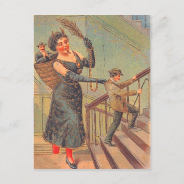 Krampus Punishing Bad Man Postcard (Front)