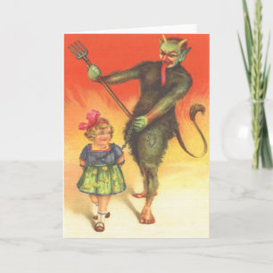 Krampus Punishing Child Holiday Card