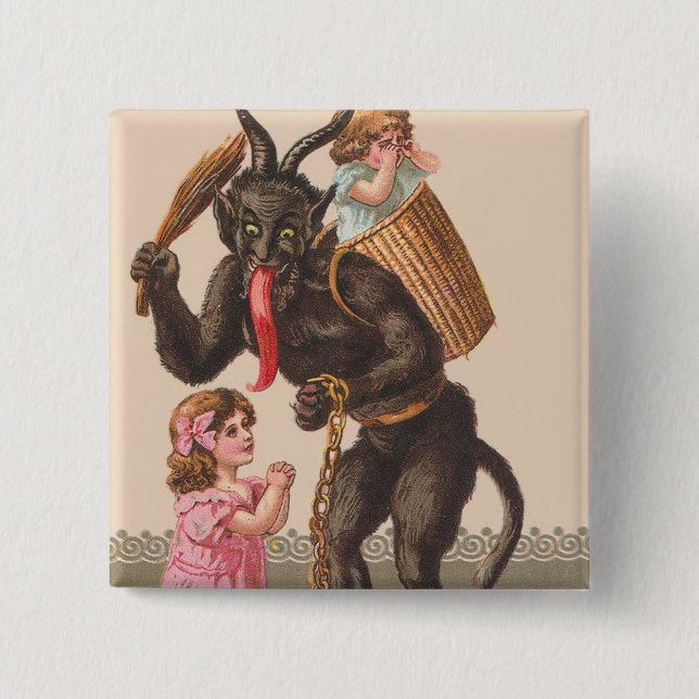 Krampus Punishing Children Switch Chain 2 Inch Square Button (Front)