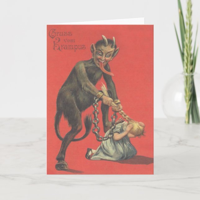Krampus Punishing Girl Holiday Card (Front)