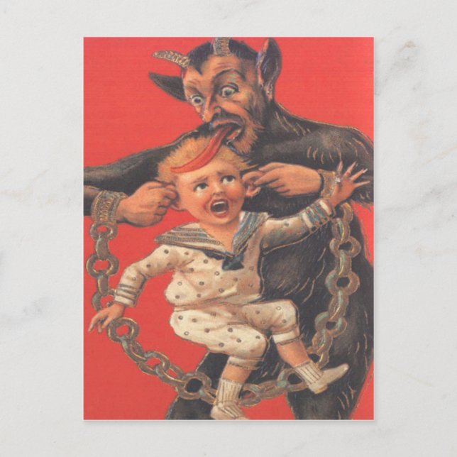 Krampus Punishing Little Boy Postcard (Front)