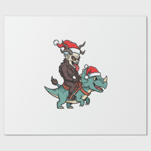 Krampus Riding A Dinosaur Santa Christmas Evil Wrapping Paper