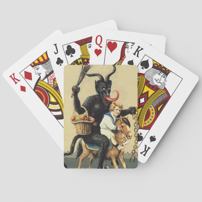 Krampus Rocking Horse Holiday Vintage Christmas Playing Cards (Back)