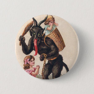 Krampus Scaring Girls Vintage Holiday Christmas 2 Inch Round Button