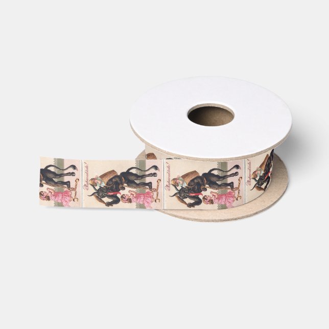 Krampus Scaring Girls Vintage Holiday Christmas Satin Ribbon (Spool)