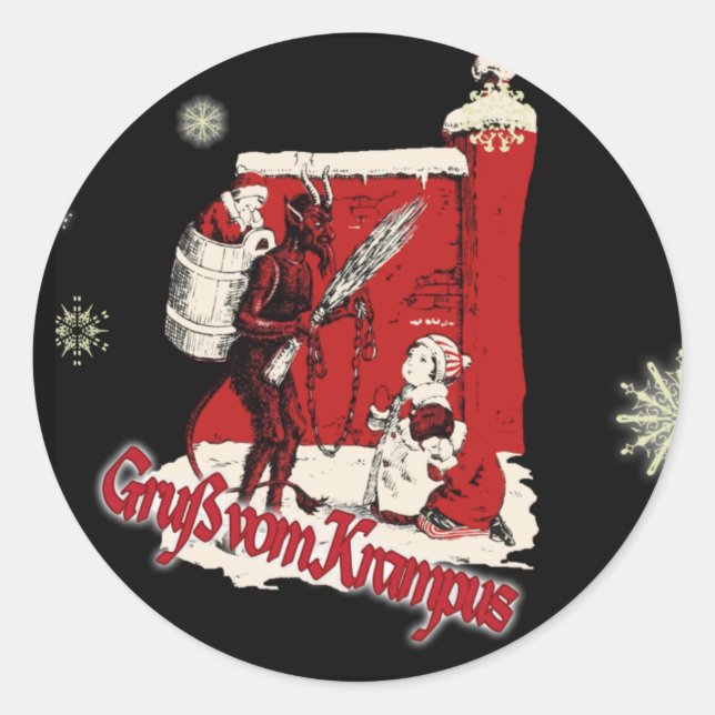 Krampus Snow Day Classic Round Sticker (Front)