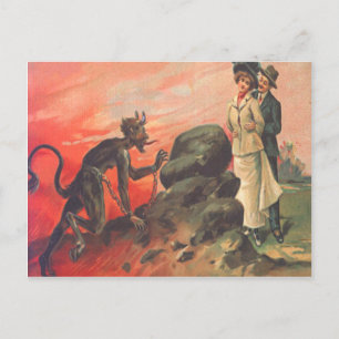Krampus Stalking Romantic Couple Postcard