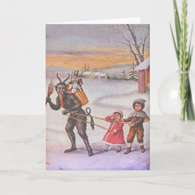 Krampus Stealing Toys & Children Holiday Card (Front)