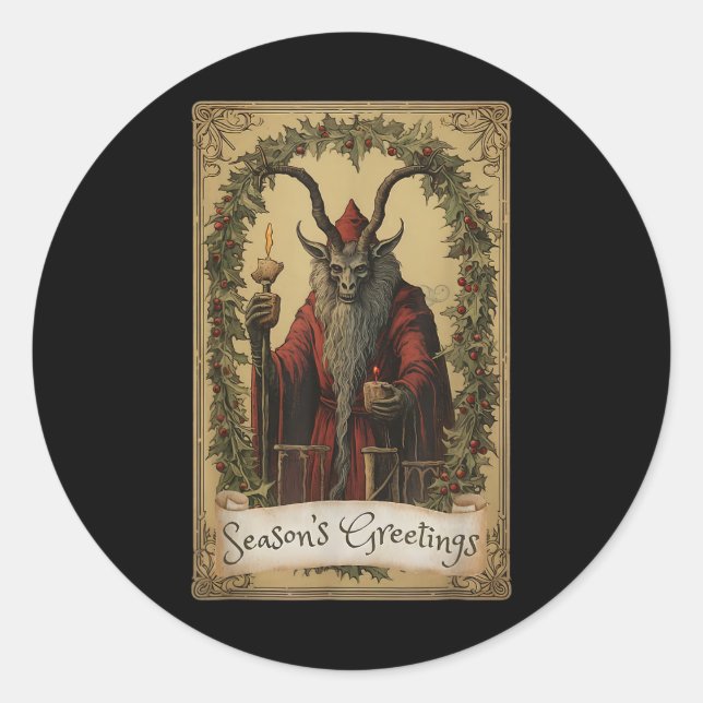 Krampus Tarot Card Design Christmas Season Evil Pa Classic Round Sticker (Front)