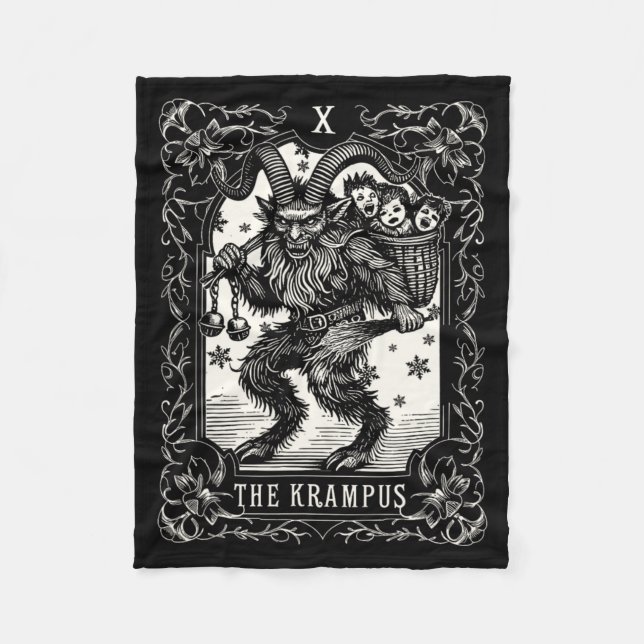 Krampus Tarot Card Design Christmas Season Evil Pa Fleece Blanket (Front)