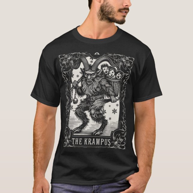 Krampus Tarot Card Design Christmas Season Evil Pa T-Shirt (Front)