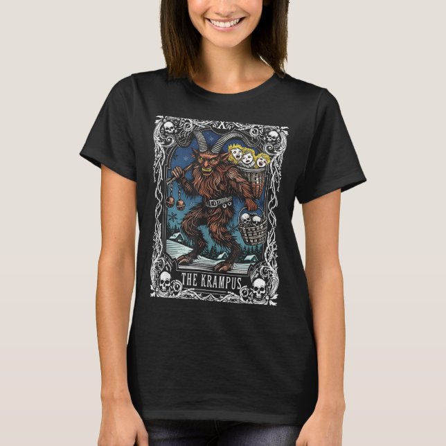 Krampus Tarot Card Design Christmas Season Evil Pa T-Shirt (Front)