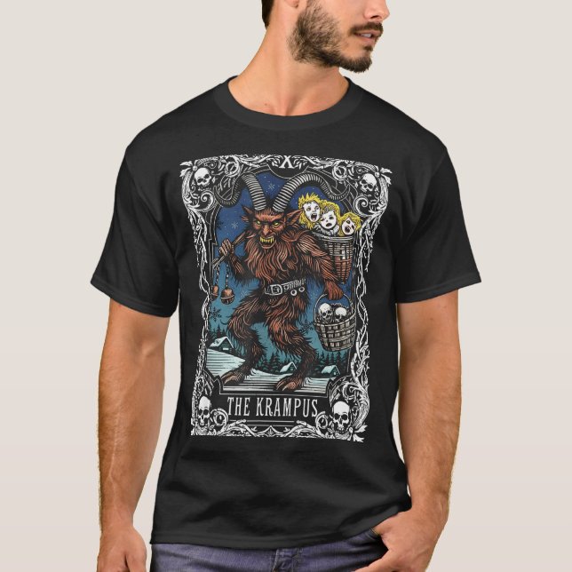 Krampus Tarot Card Design Christmas Season Evil Pa T-Shirt (Front)