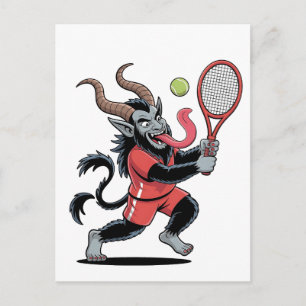 Krampus Tennis Christmas Court Demon Tennis  Announcement Postcard