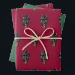 Krampus Themed  Wrapping Paper Sheet<br><div class="desc">Bring a wickedly festive twist to your holiday traditions with this striking set of wrapping paper sheets, featuring a repeating pattern of a vintage Krampus illustration against a bold backdrop of red and green. With his grotesque tongue lolling out and eyes gleaming with mischief, Krampus steals the spotlight in this...</div>