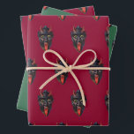 Krampus Themed  Wrapping Paper Sheet<br><div class="desc">Bring a wickedly festive twist to your holiday traditions with this striking set of wrapping paper sheets, featuring a repeating pattern of a vintage Krampus illustration against a bold backdrop of red and green. With his grotesque tongue lolling out and eyes gleaming with mischief, Krampus steals the spotlight in this...</div>