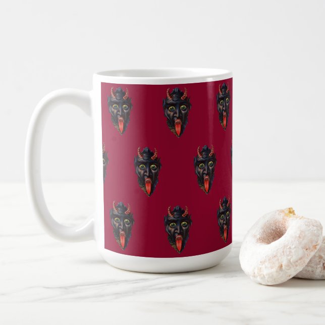 Krampus Vintage Illustration Coffee Mug (With Donut)