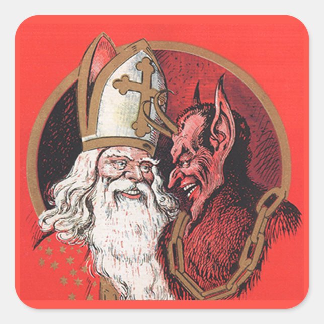 Krampus with Saint Nicholas Christmas Stickers (Front)