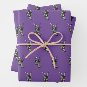 Krampus Wrapping Paper Flat Sheet Set of 3