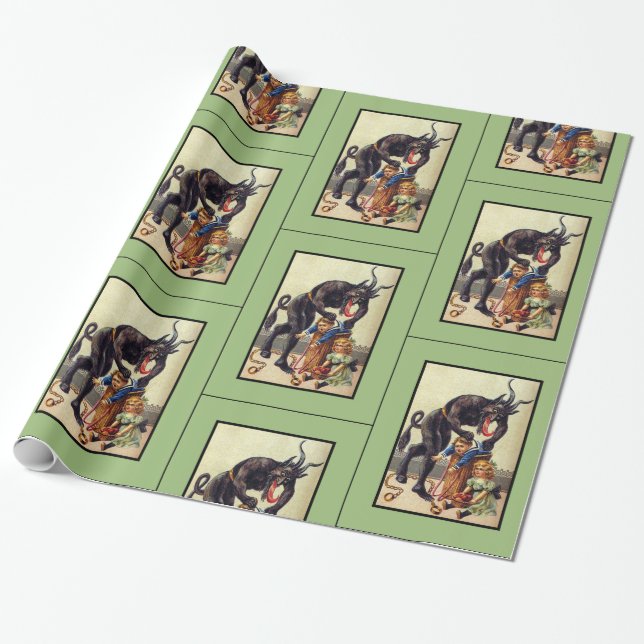 Krampus wrapping paper green (Unrolled)
