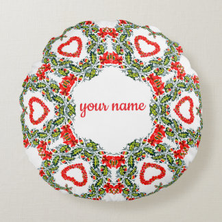 Kranz aus Blumen und Herzen Round Pillow