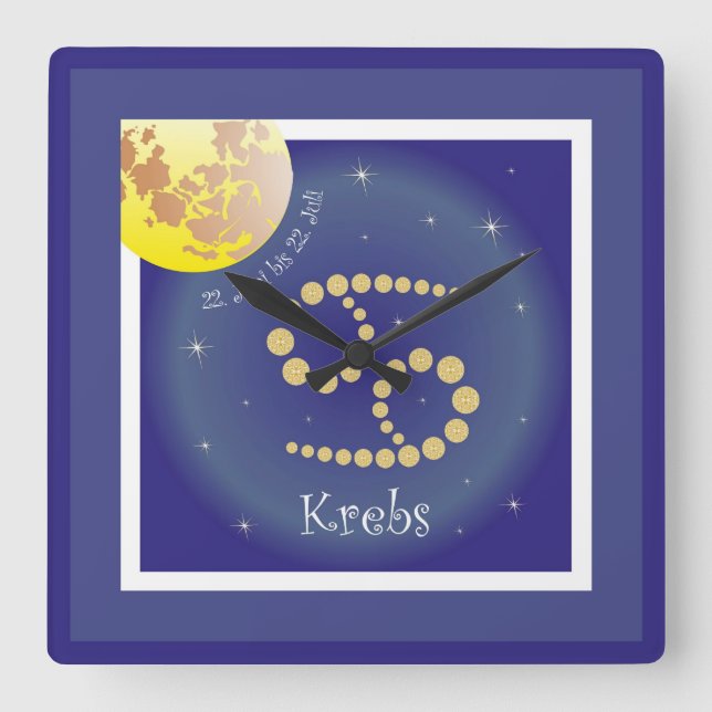 Krebs 22. Juni bis 22. Juli Uhr Square Wall Clock (Front)