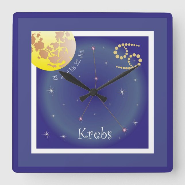 Krebs 22. Juni bis 22. Juli Uhr Square Wall Clock (Front)