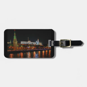 Kremlin Lights Reflecting off Moskva River, Moscow Luggage Tag
