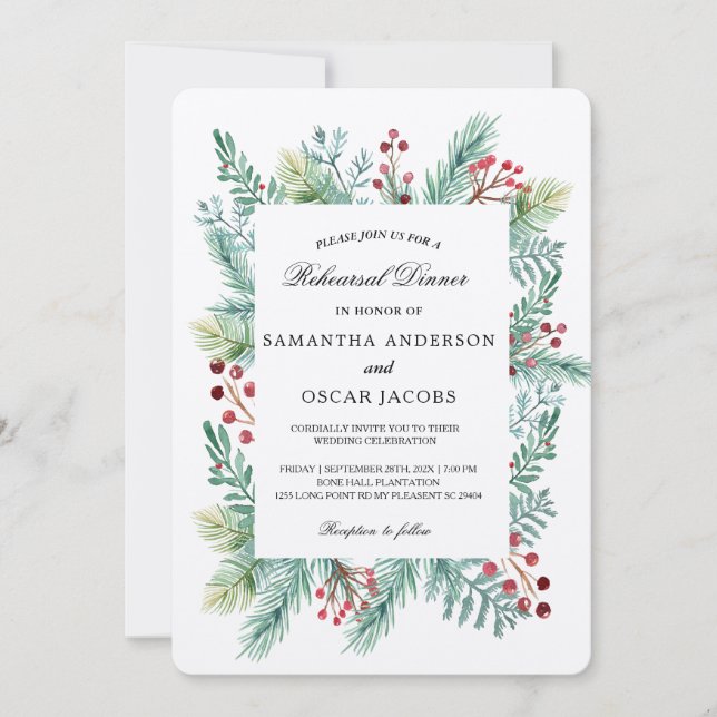 Krfat Winter Leaf Frame Greenery Invitation (Front)