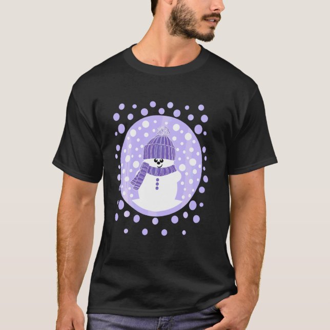 Krimbles Fun Dotty Snowman With Lilac Woolly Hat A T-Shirt (Front)