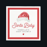 KRIS Cute and Modern Santa Baby Shower Table Napkin<br><div class="desc">This "Santa Baby" baby shower paper napkin features a watercolor Santa hat and a cute modern retry inspired font. This baby shower table napkin is perfect for your Christmas,  winter,  or holiday themed event. Pair with anything in the KRIS Collection for a cohesive look.</div>