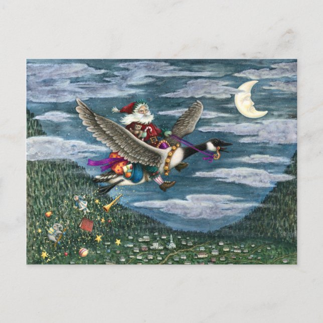 KRIS KRINGLE AND TOYS ON CANADIAN GOOSE CHRISTMAS POSTCARD (Front)