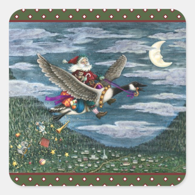 KRIS KRINGLE AND TOYS ON CANADIAN GOOSE CHRISTMAS SQUARE STICKER (Front)
