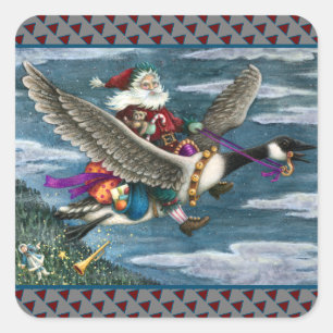 KRIS KRINGLE AND TOYS ON CANADIAN GOOSE CHRISTMAS SQUARE STICKER