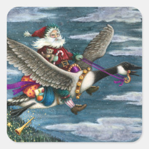 KRIS KRINGLE AND TOYS ON CANADIAN GOOSE CHRISTMAS SQUARE STICKER