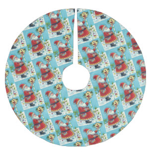 KRIS KRINGLE & CARDINAL BIRDHOUSE, CUTE CHRISTMAS BRUSHED POLYESTER TREE SKIRT