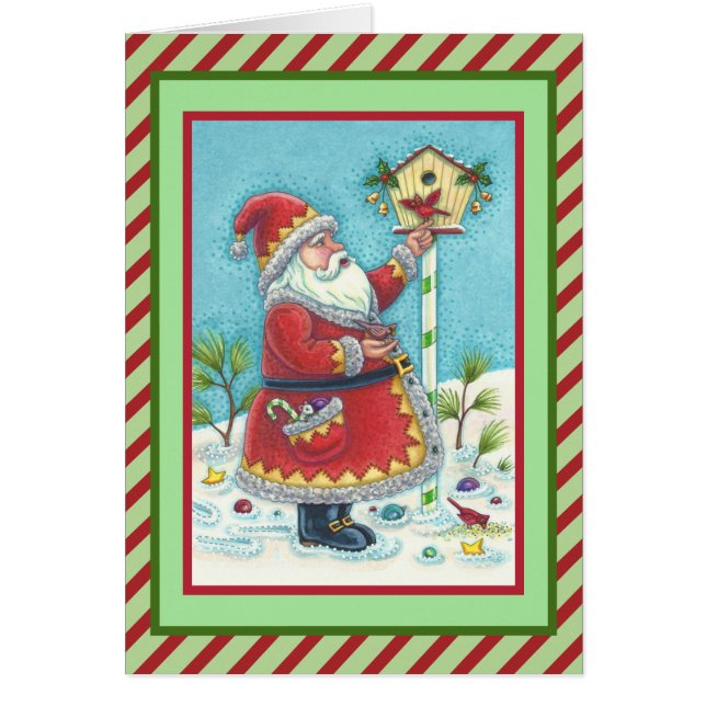 KRIS KRINGLE & CARDINAL CHRISTMAS GREELETTE CARD V (Devant)