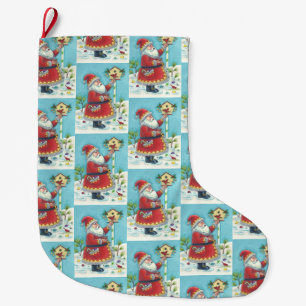 KRIS KRINGLE & CARDINALS LARGE CHRISTMAS STOCKING