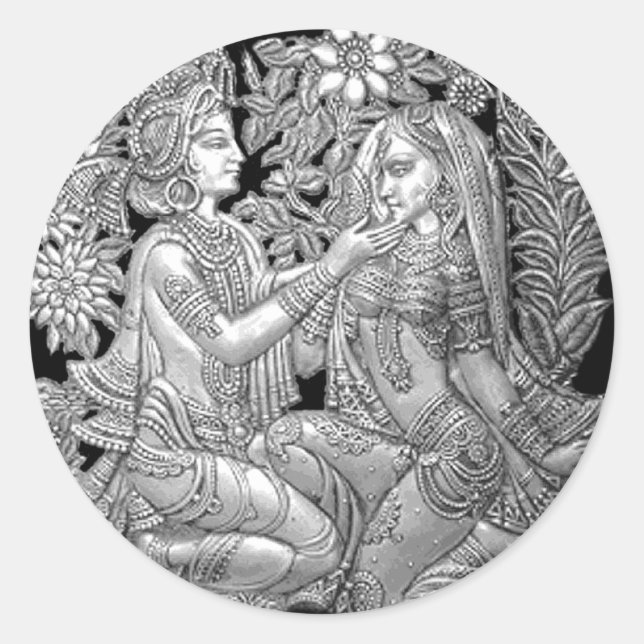 Krishna and Radha Classic Round Sticker (Front)