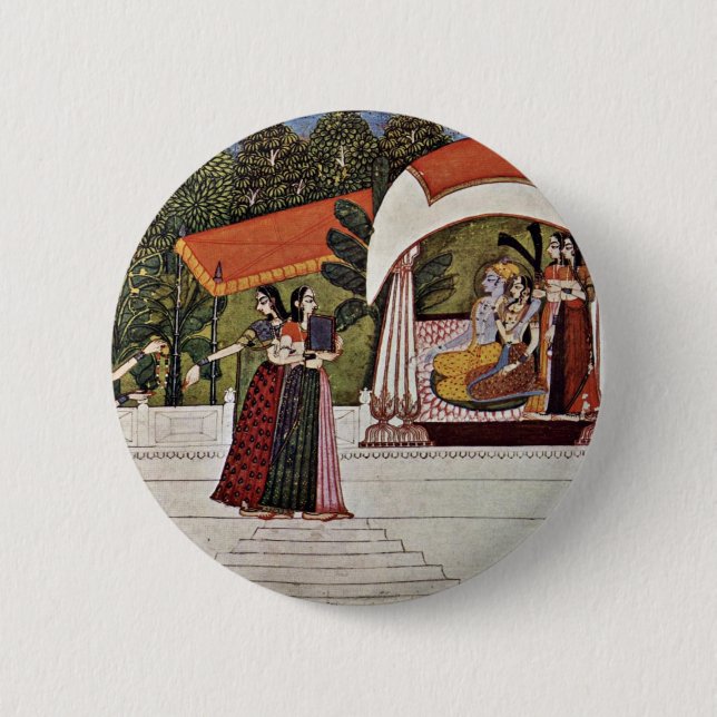 Krishna And Radha In A Pavilion By Nihâl Chand 2 Inch Round Button (Front)