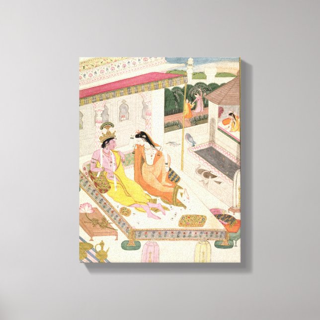 Krishna and Radha on a bed in a Mogul palace, Punj Canvas Print (Front)