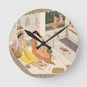 Krishna and Radha on a bed in a Mogul palace, Punj Round Clock