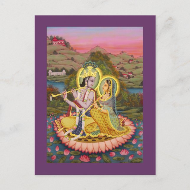 Krishna and Radha on lotus Postcard (Front)